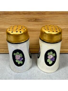 Antique Bavaria Art Nouveau Lusterware Salt Pepper Shakers Gold Porcelain